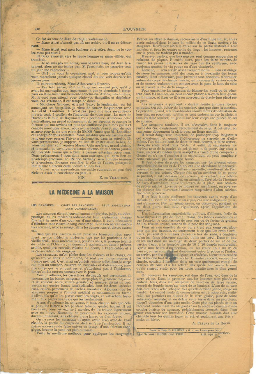 Page 8 du journal L'Ouvrier du 27 octobre 1906.