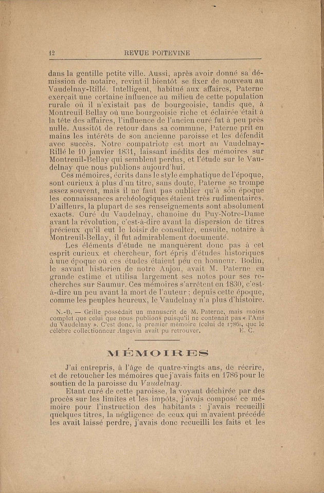 Périodique Revue poitevine et du Saumurois d'août 1897.