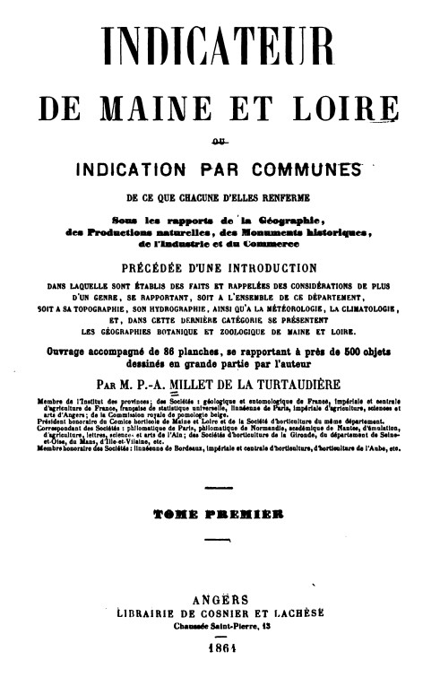 Premier tome de l'Indicateur de Maine et Loire de Millet.