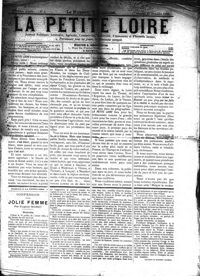Page 1 du périodique La Petite Loire du 27 octobre 1888.