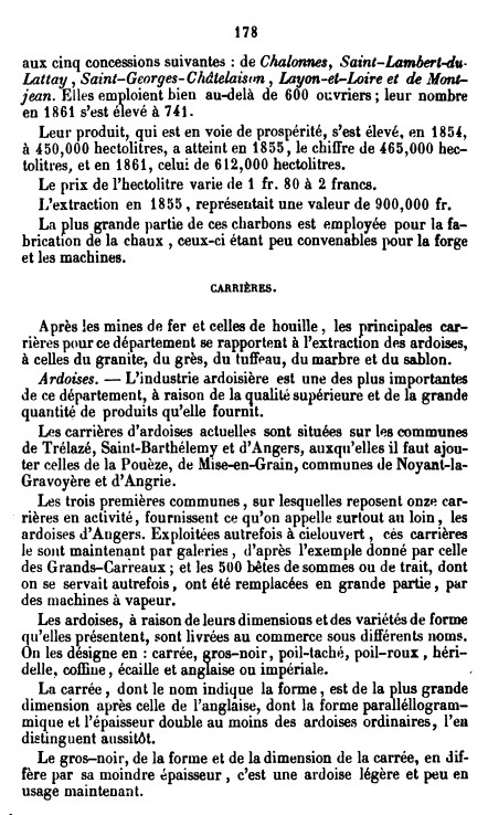 Page 178 du premier tome de l'Indicateur de Maine et Loire de Millet.