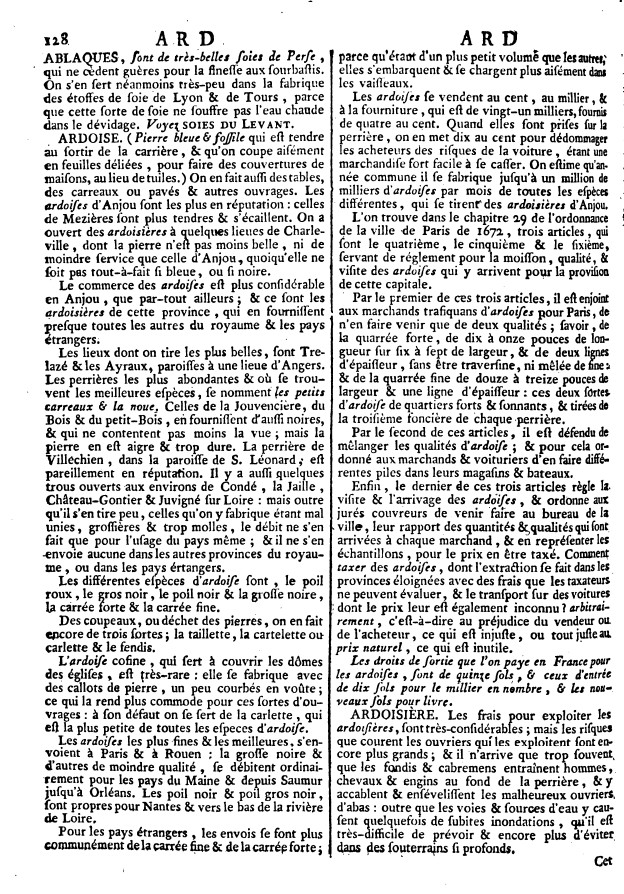 Page 128 du 1er tome du Dictionnaire encyclopédique du commerce.