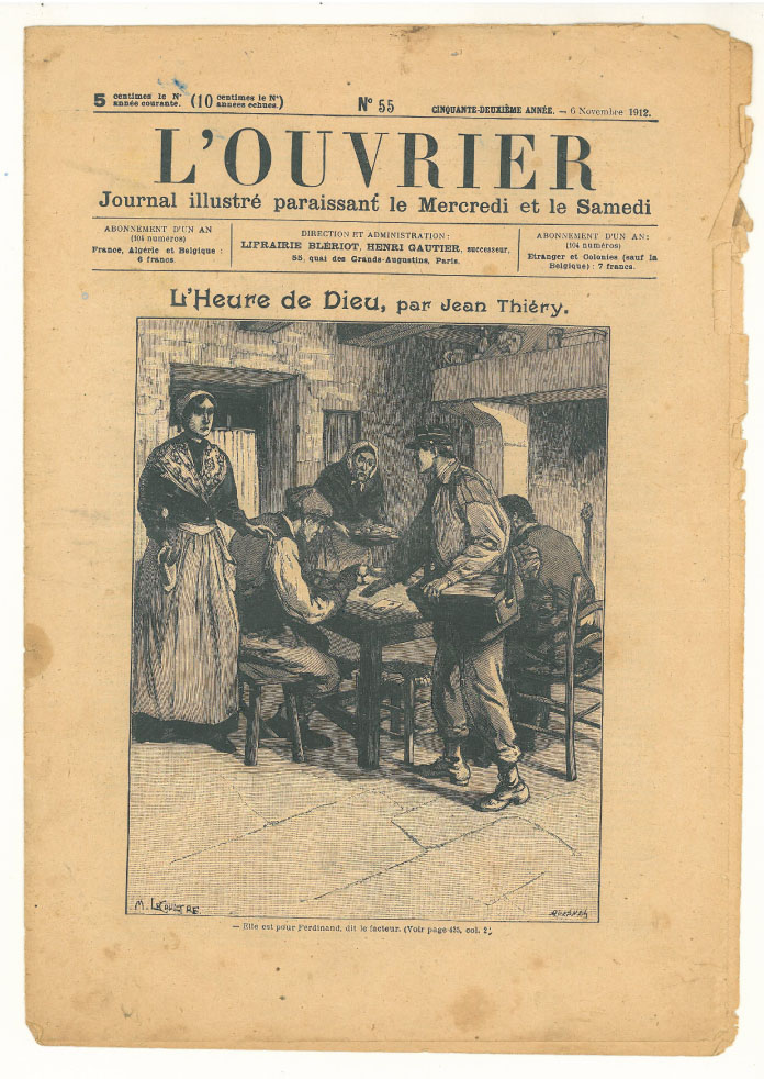 Page 1 du journal L'ouvrier du 6 novembre 1912.