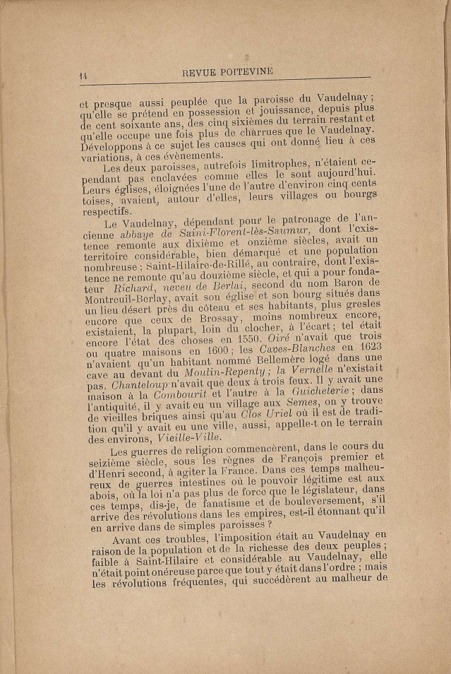 Périodique Revue poitevine et du Saumurois d'août 1897.