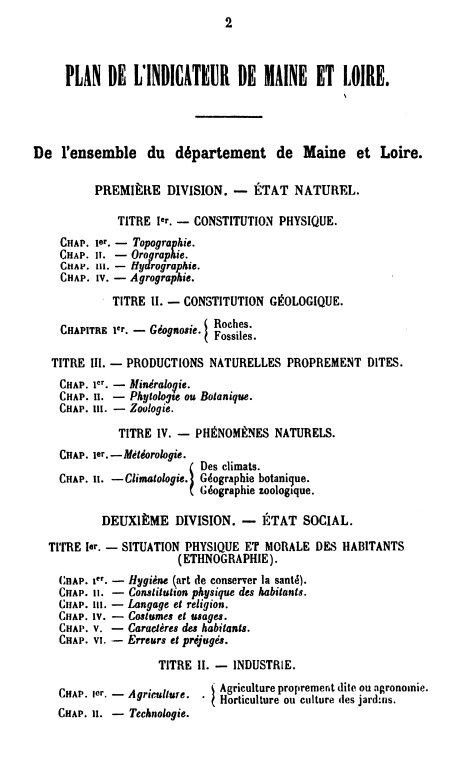Page 2 du premier tome de l'Indicateur de Maine et Loire de Millet.