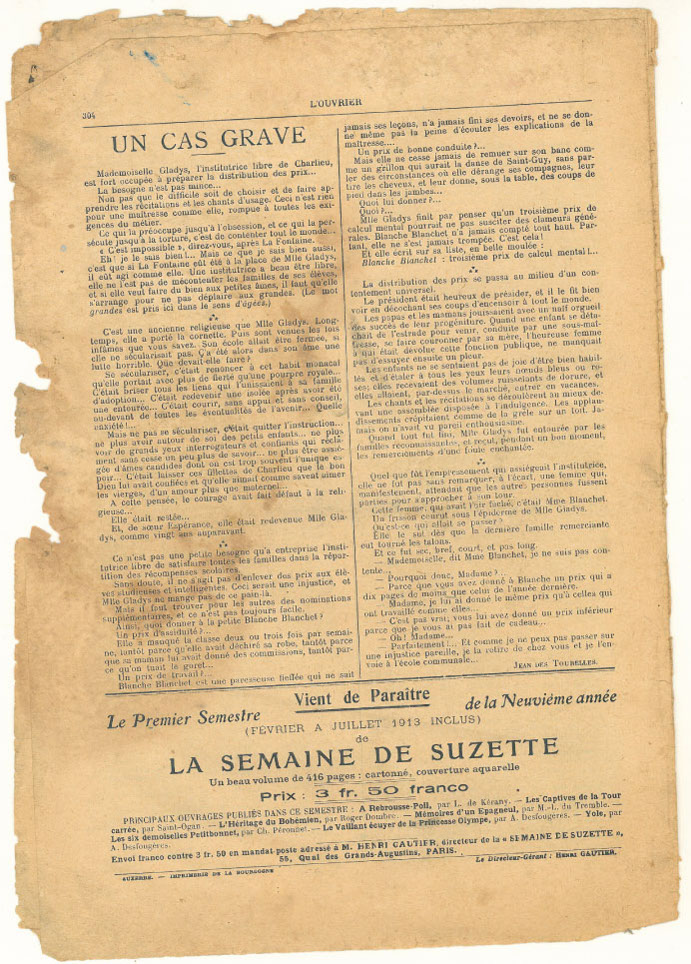 Page 8 du journal L'Ouvrier du 10 septembre 1913.