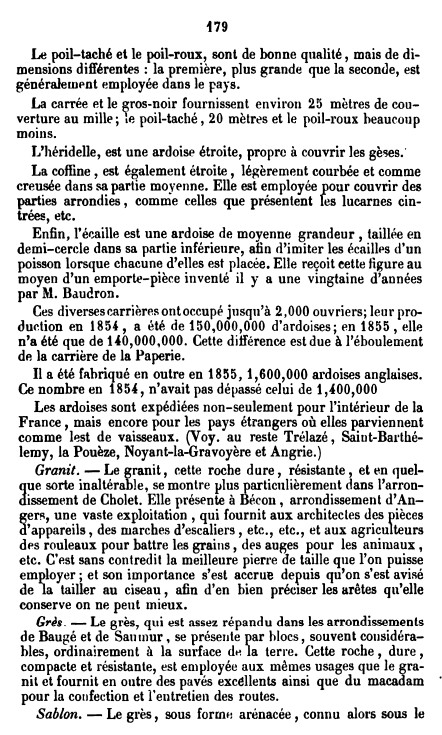 Page 179 du premier tome de l'Indicateur de Maine et Loire de Millet.