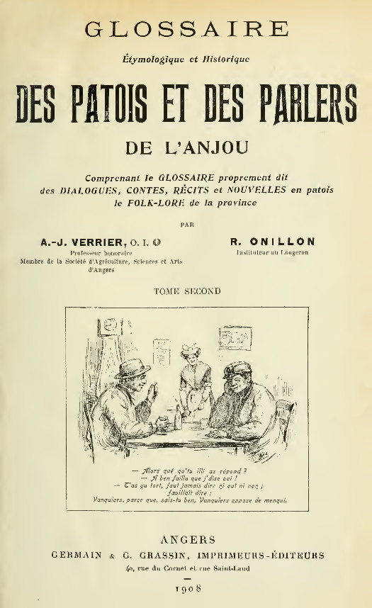 Page I du 2e volume du glossaire.