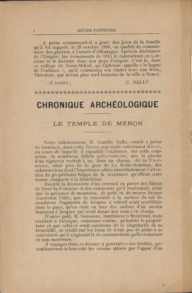 Périodique Revue poitevine et du Saumurois d'août 1897.