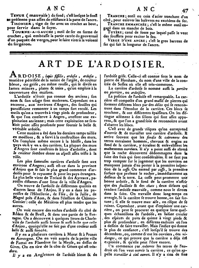 Page 47 du 1er tome de l'Encyclopédie méthodique, ou par ordre de matières.