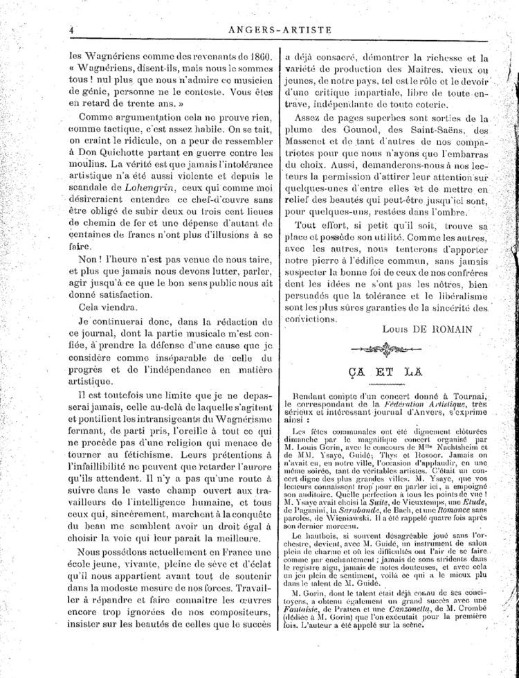 Page 4 du périodique Angers Artiste du 6 octobre 1888.