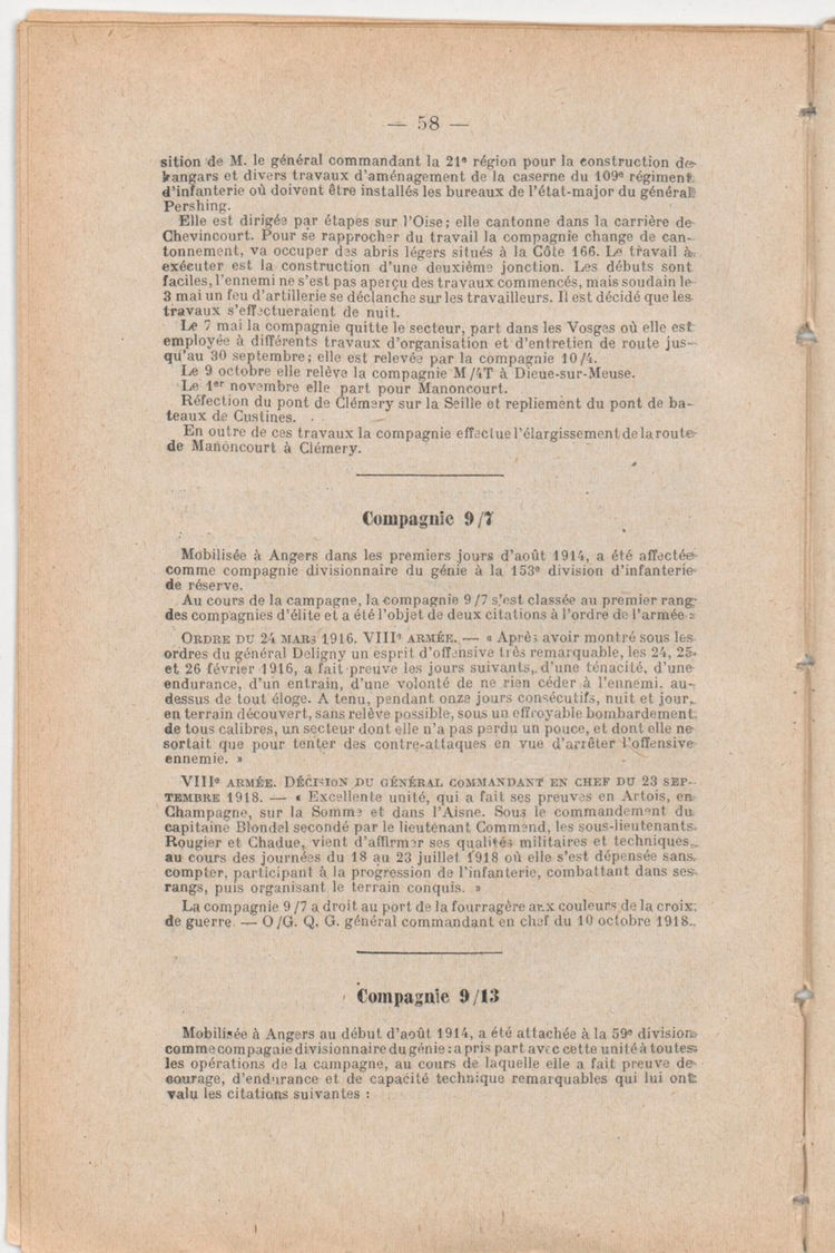 Page 58 de Historique du 6e régiment du génie - Guerre 1914 1918.