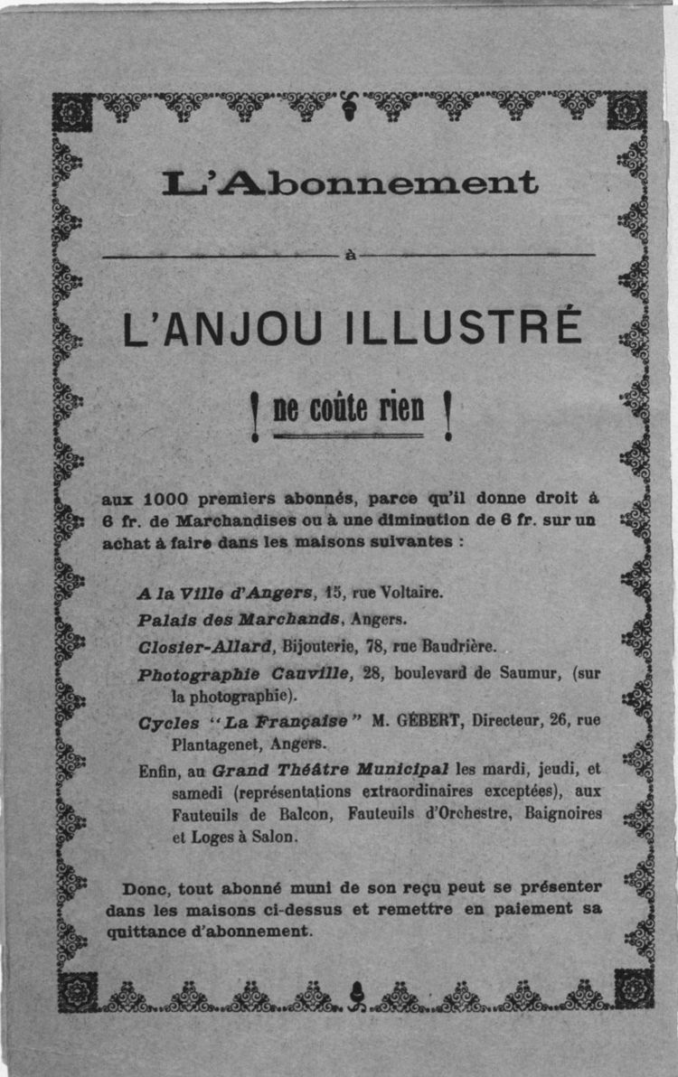 Deuxième de couverture de L'Anjou illustré de janvier 1912.