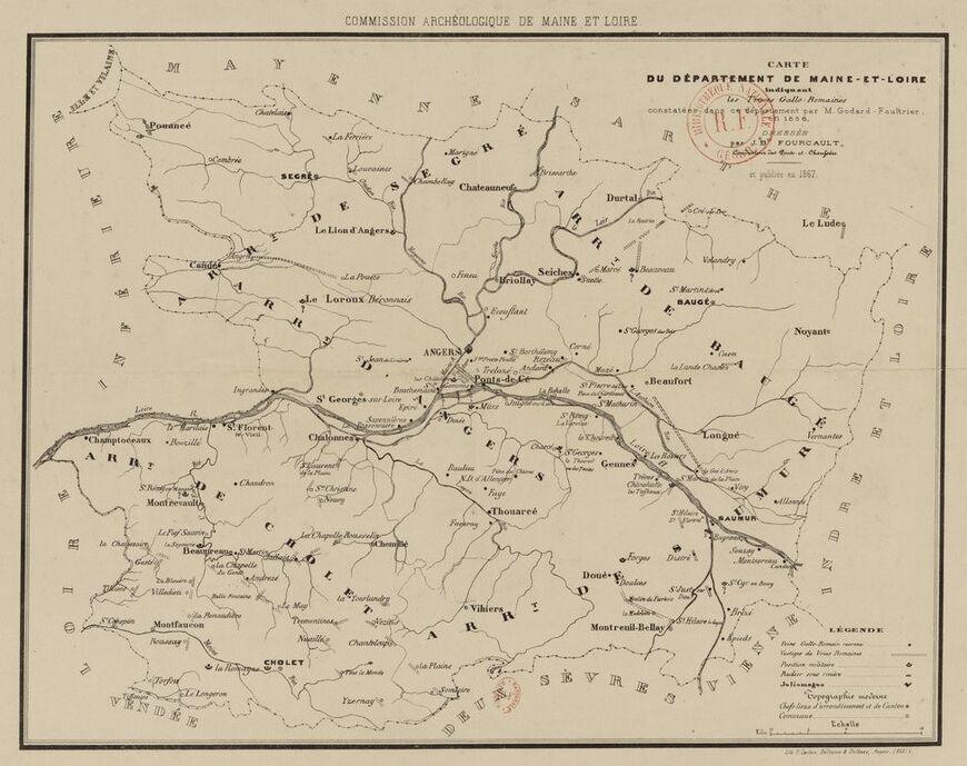 Carte des traces gallo-romaines en 1867.