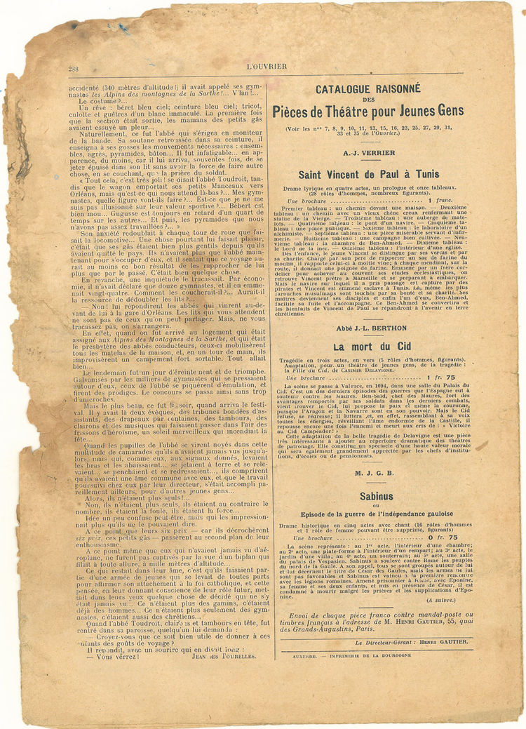 Page 8 du journal L'Ouvrier du 3 septembre 1913.