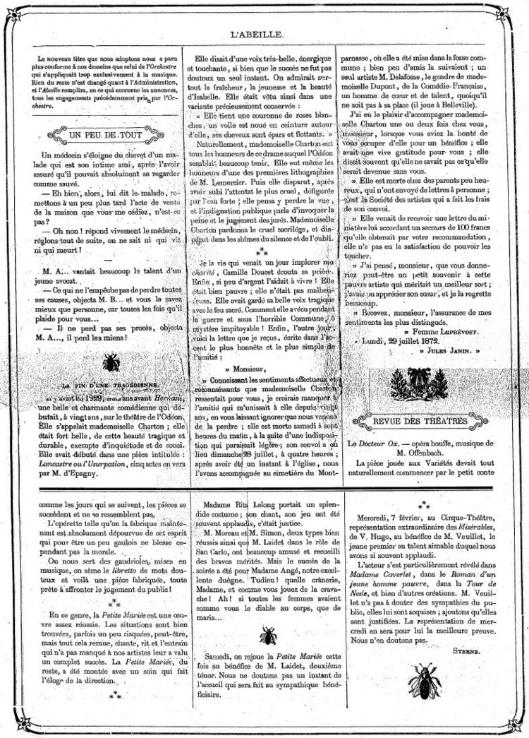 Page 2 du périodique L'Abeille du 3 février 1877.