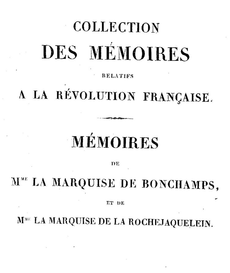 Couverture des mémoires de Mme la marquise de La Rochejaquelein.