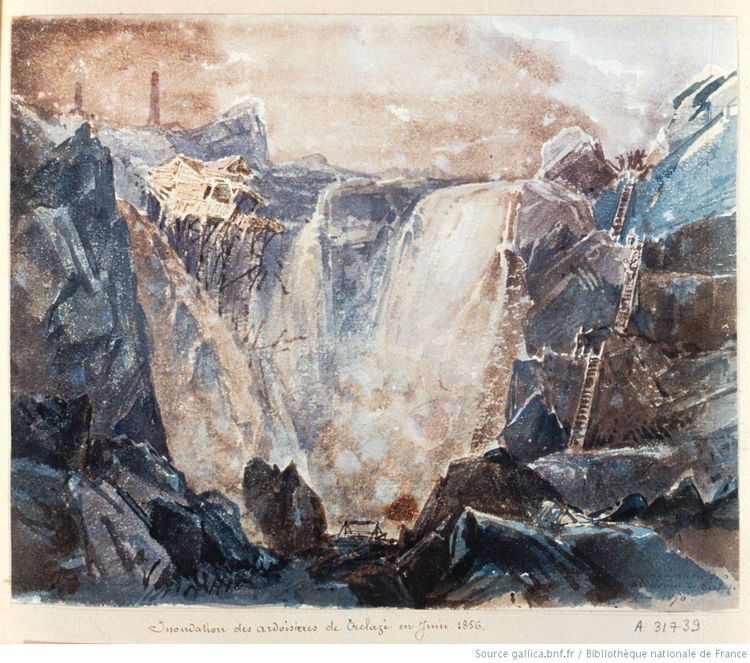 Dessin Inondation des ardoisières de Trélazé en juin 1856.