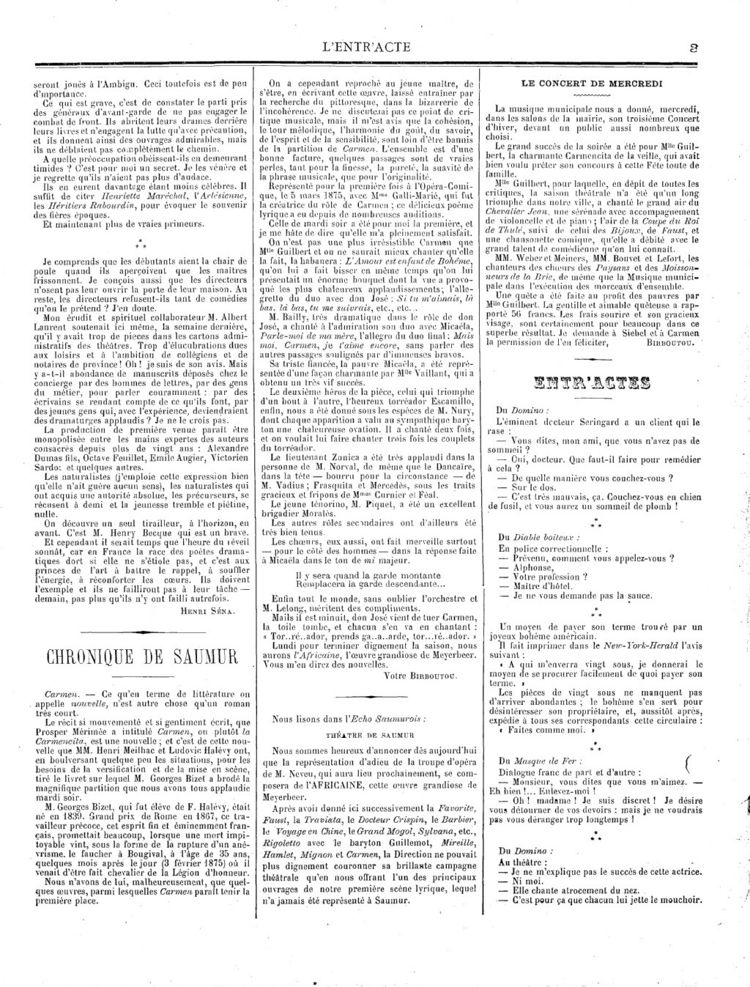 Page 3 du périodique L'entr'acte du 27 mars 1887.