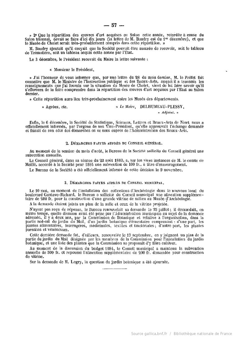 Page 57 du Bulletin de la Société des sciences, lettres et beaux arts de Cholet de 1883.