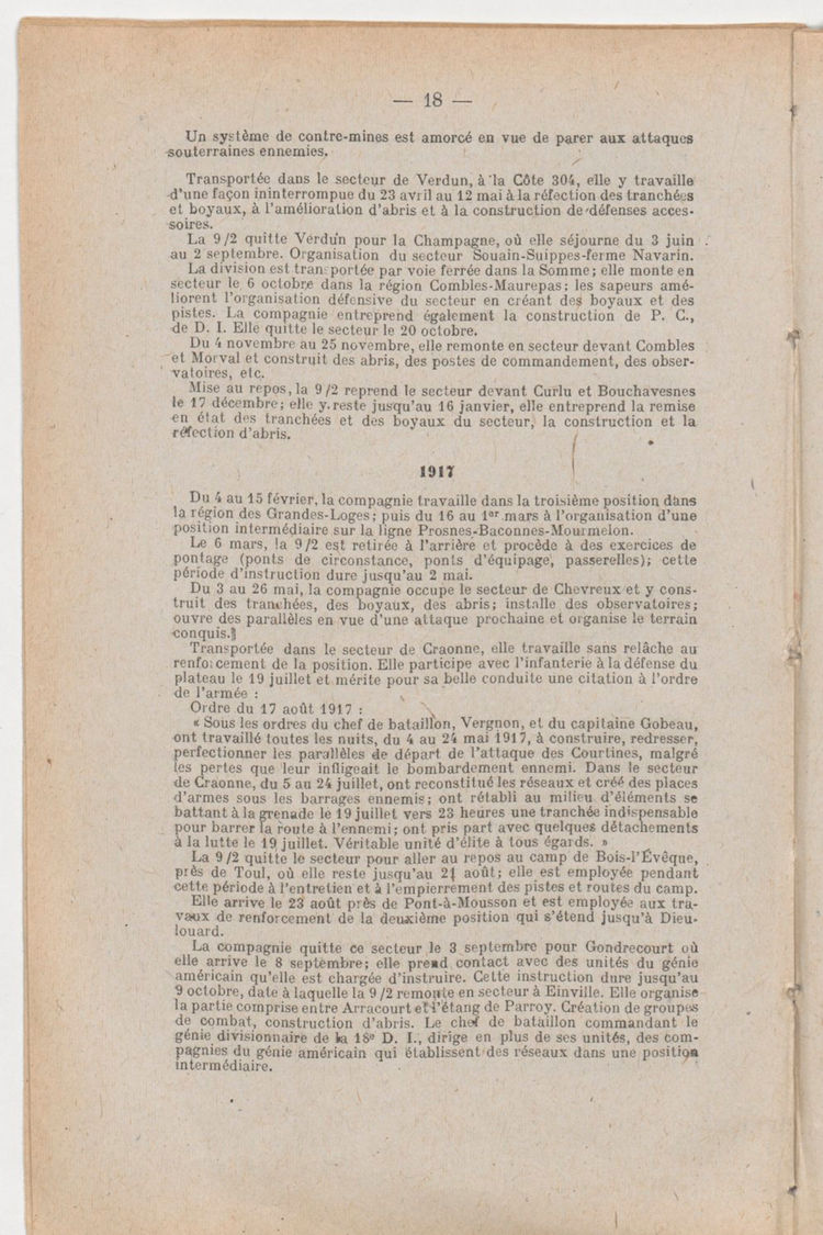 Page 18 de Historique du 6e régiment du génie - Guerre 1914 1918.