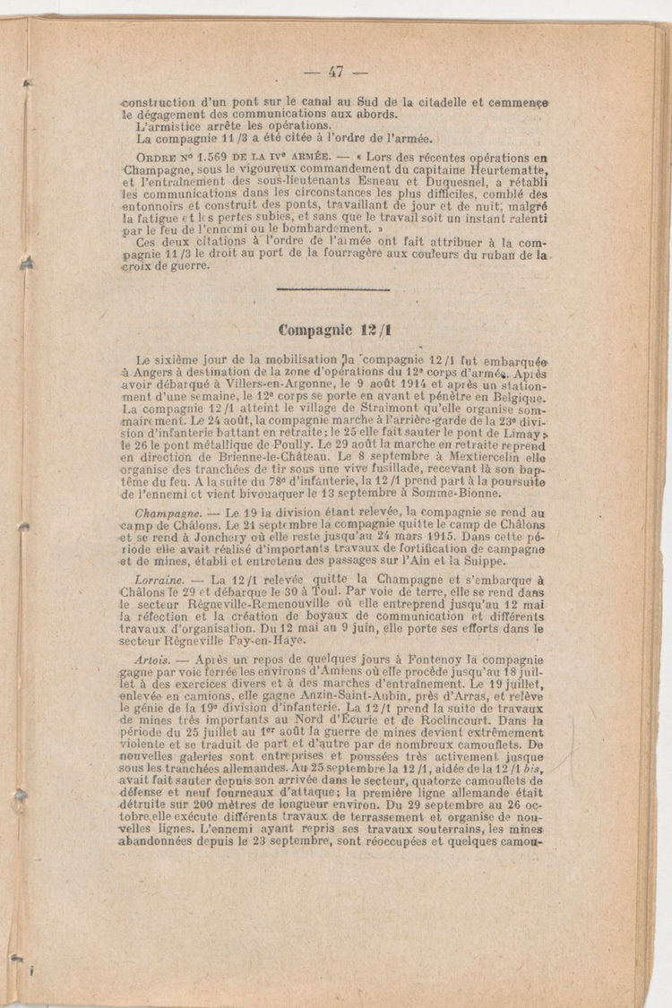 Page 47 de Historique du 6e régiment du génie - Guerre 1914 1918.