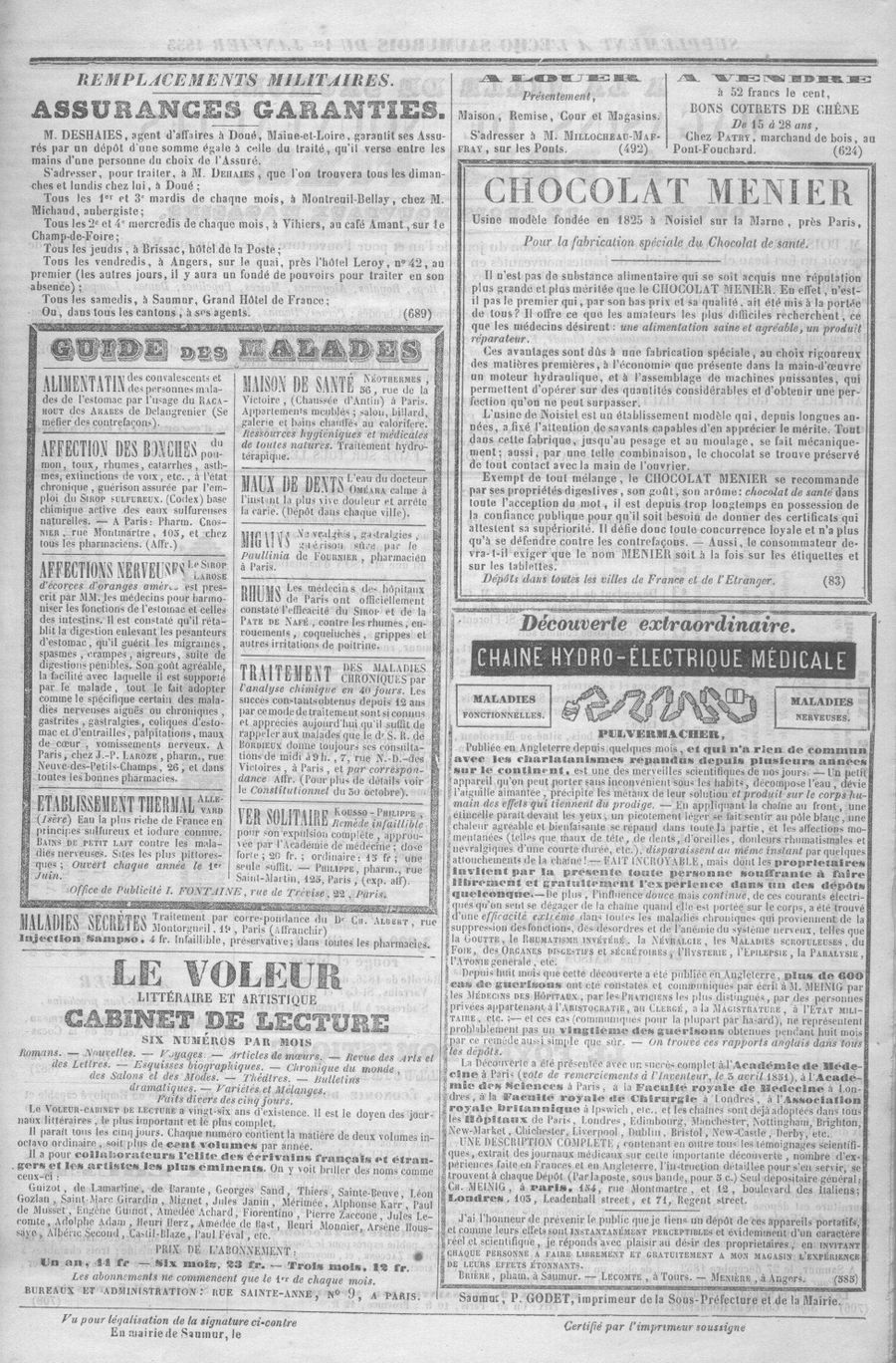 Page 3 de L'Écho saumurois du 1er janvier 1853.