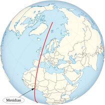 Méridien de Greenwich dans l'hémisphère nord.