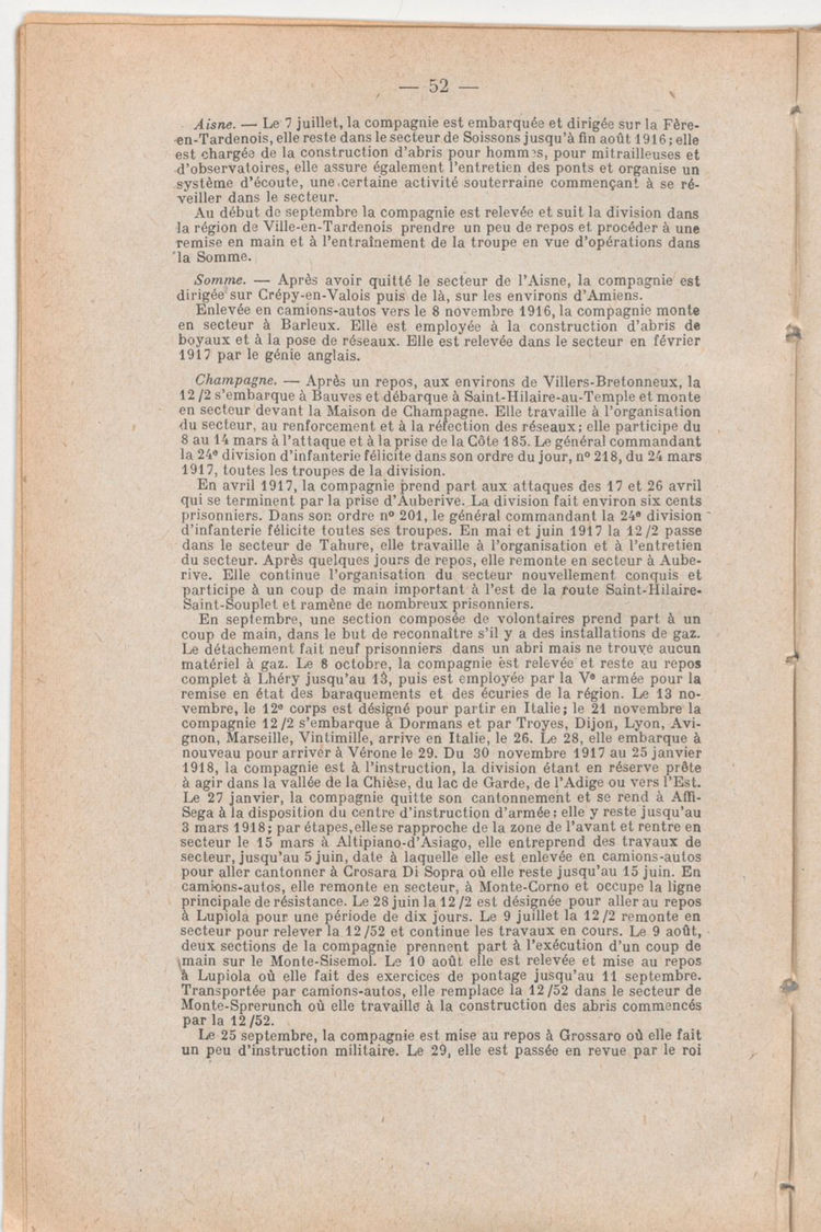 Page 52 de Historique du 6e régiment du génie - Guerre 1914 1918.