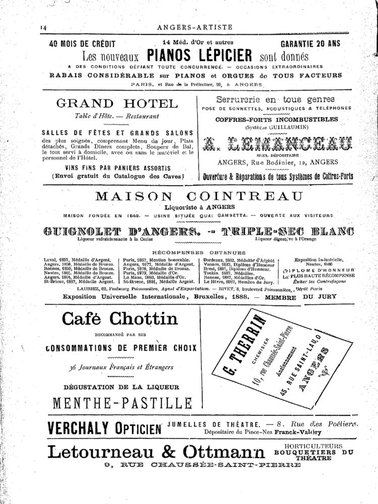 Page 14 du périodique Angers Artiste du 6 octobre 1888.
