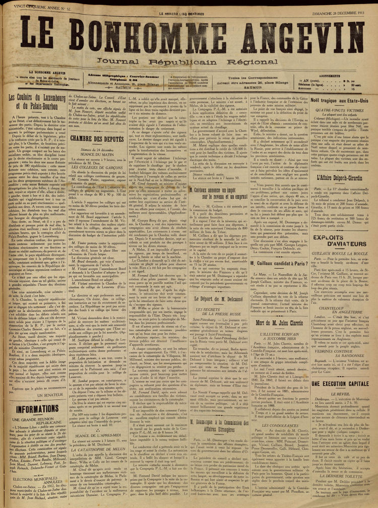 Page 1 du Bonhomme angevin du 28 décembre 1913.