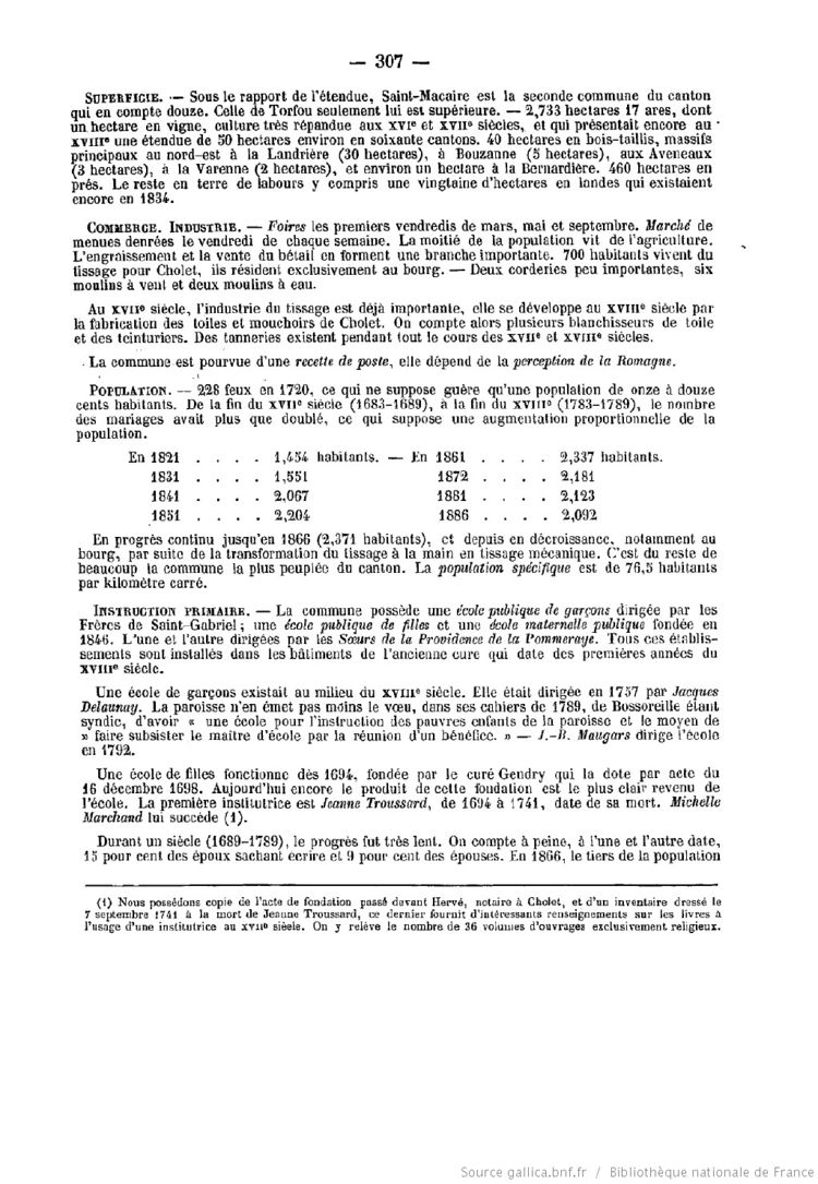 Page 307 du Bulletin de la Société des sciences, lettres et beaux arts de Cholet de 1883.
