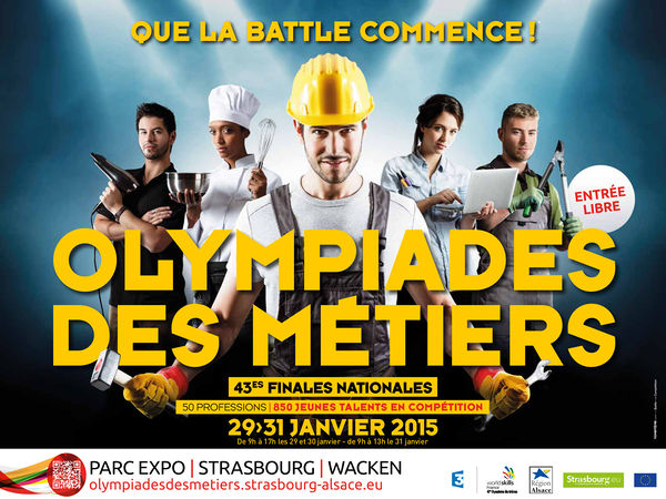 Affiche de la finale nationale de l'Olympiade des métiers de janvier 2015 à Strasbourg.