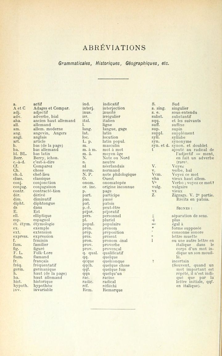 Page XXX du 1er volume du glossaire.