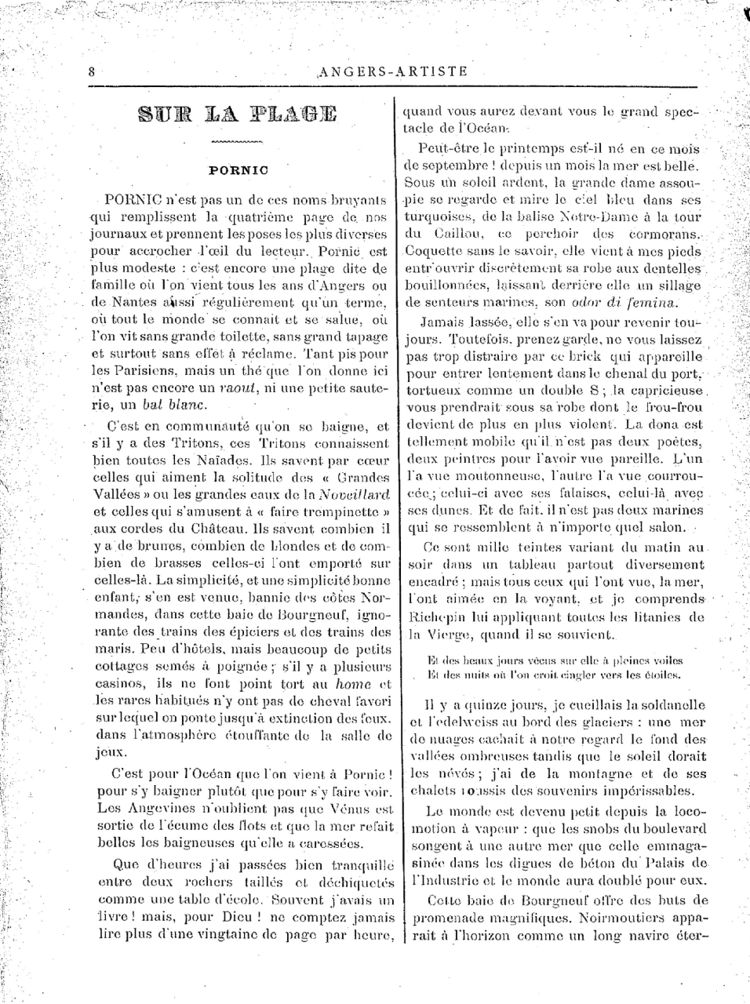 Page 8 du périodique Angers Artiste du 6 octobre 1888.