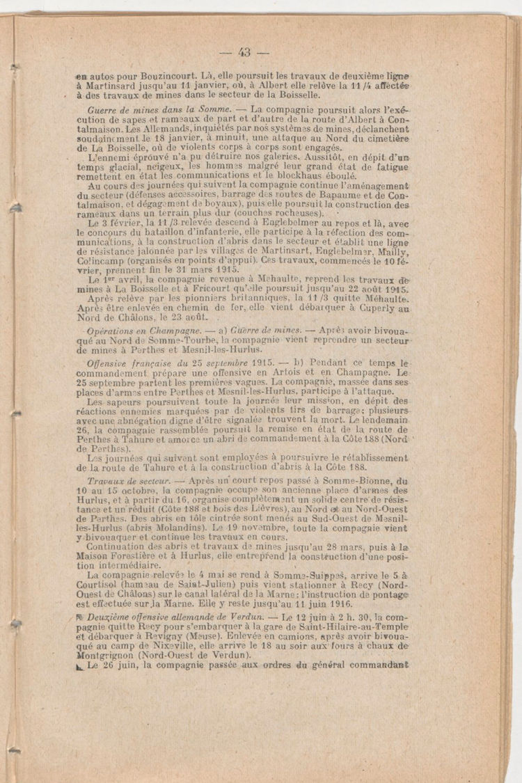 Page 43 de Historique du 6e régiment du génie - Guerre 1914 1918.