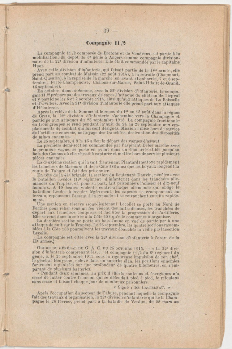 Page 39 de Historique du 6e régiment du génie - Guerre 1914 1918.