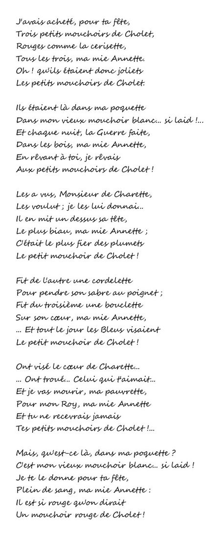 Le Mouchoir rouge de Cholet de Théodore Botrel.