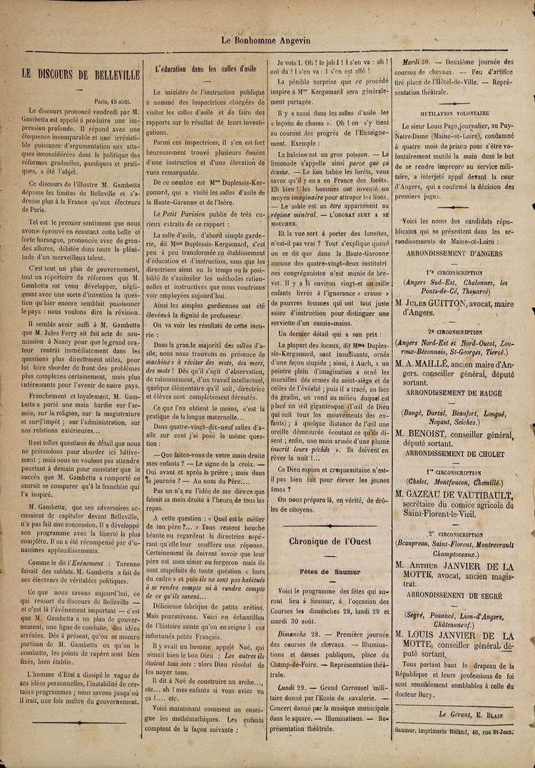 Page 4 du Bonhomme angevin du 20 août 1881.