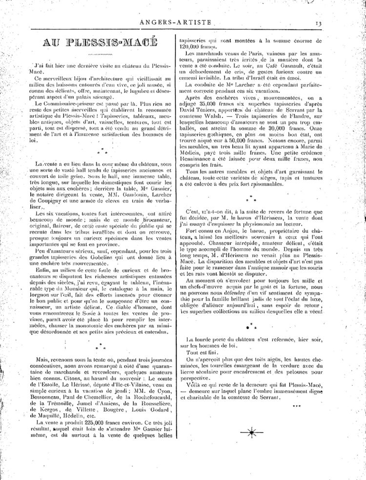 Page 13 du périodique Angers Artiste du 6 octobre 1888.