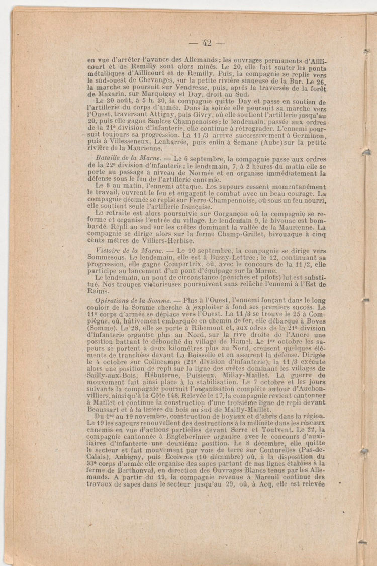 Page 42 de Historique du 6e régiment du génie - Guerre 1914 1918.