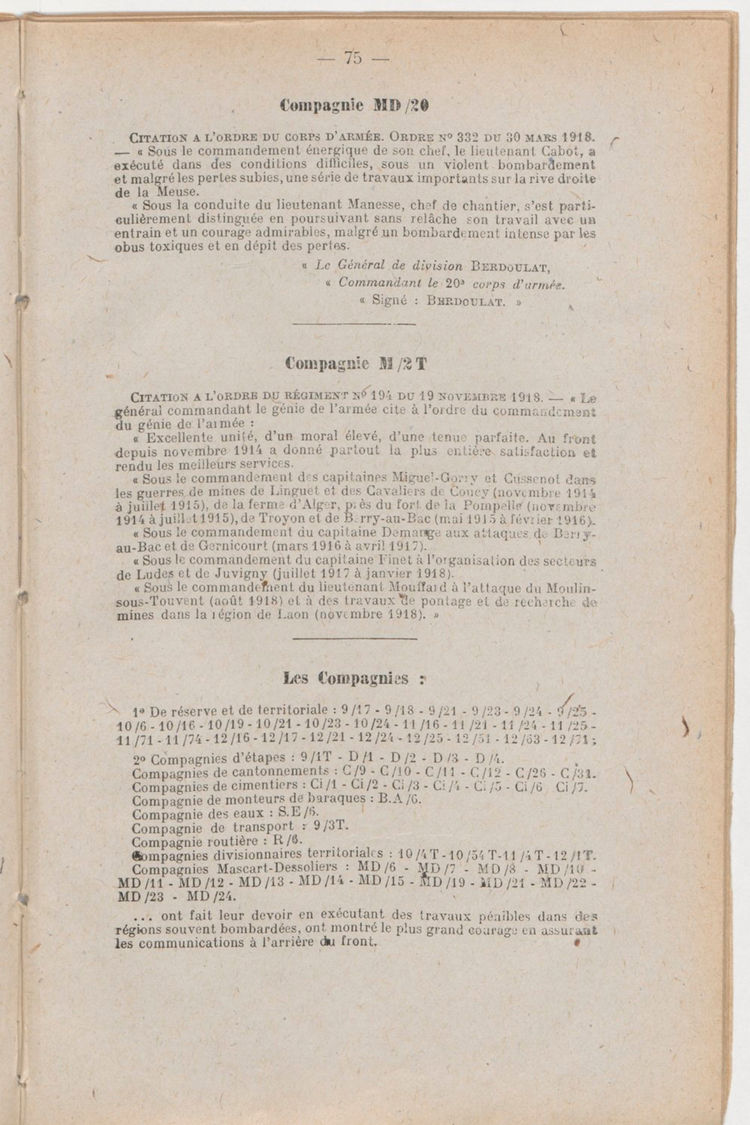 Page 75 de Historique du 6e régiment du génie - Guerre 1914 1918.