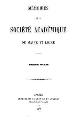 Couverture du 1er volume des Mémoires de la Société académique.