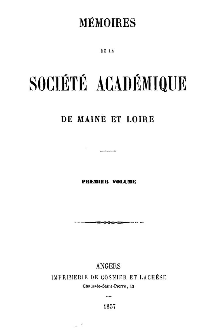 Couverture du 1er volume des Mémoires de la Société académique.