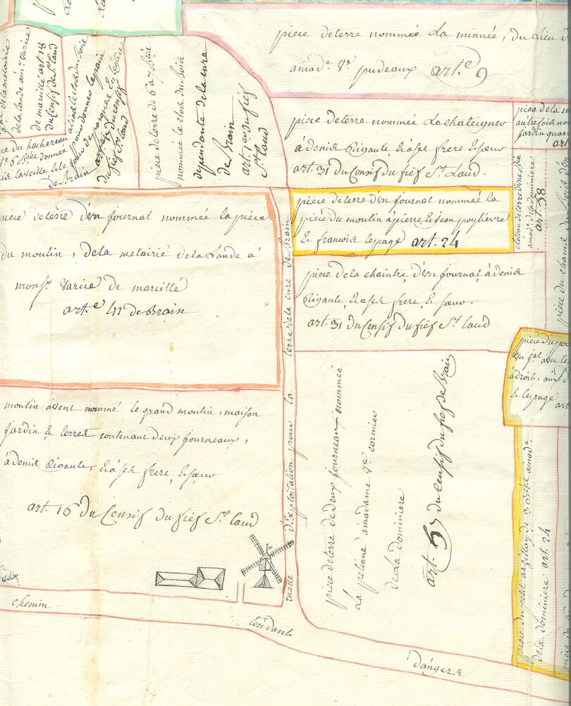 Extrait du plan terrier de Brain-sur-Longuenée vers 1770.
