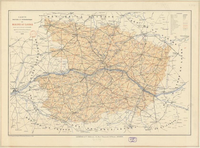 Carte routière et hydrographique de Maine-et-Loire.
