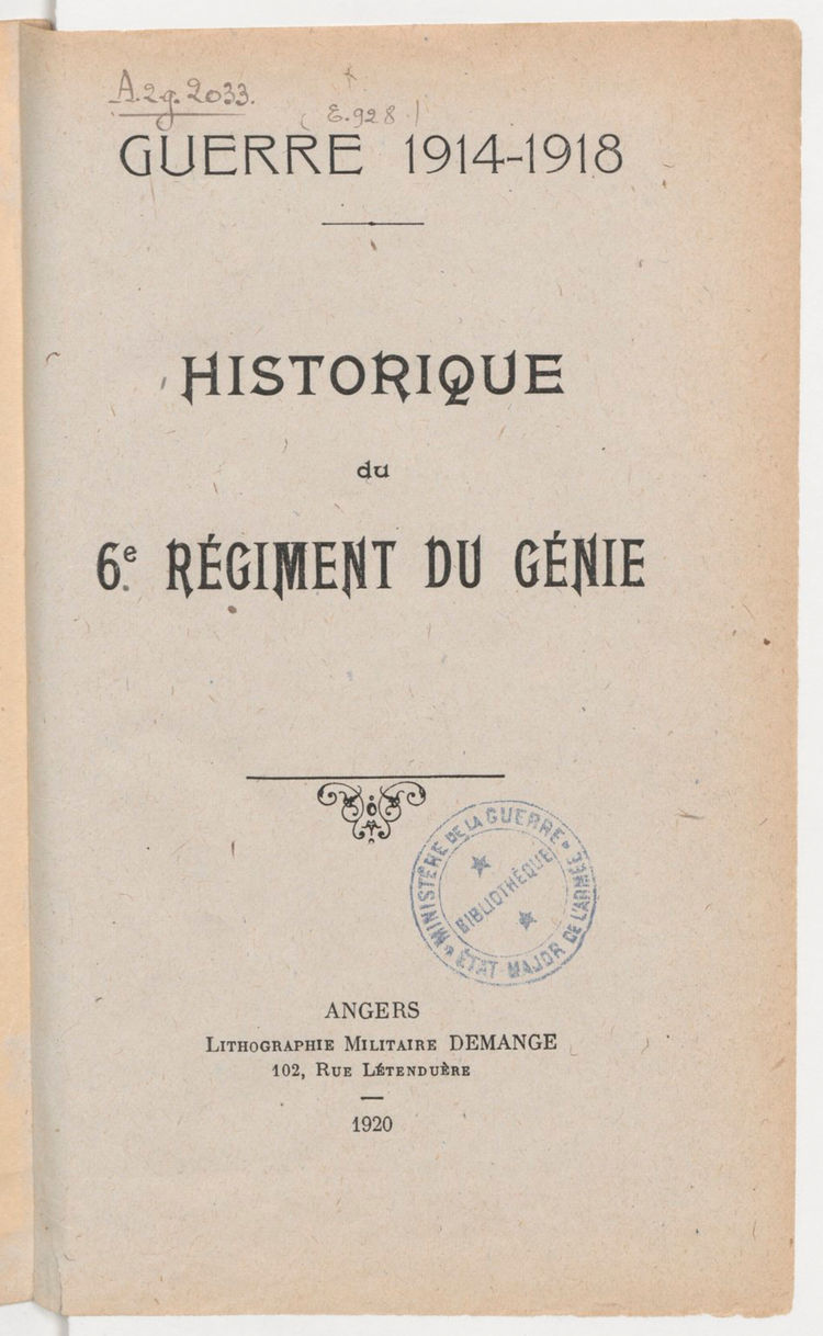Page 1 de Historique du 6e régiment du génie - Guerre 1914 1918.