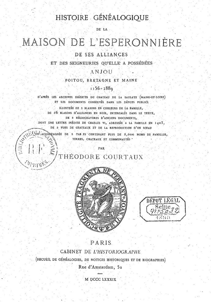 Histoire généalogique de la maison de L'Esperonnière.