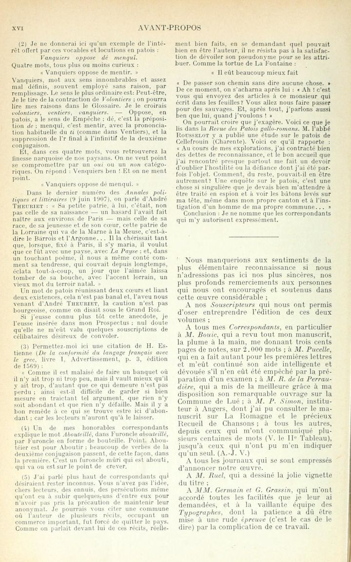 Page XVI du 1er volume du glossaire.