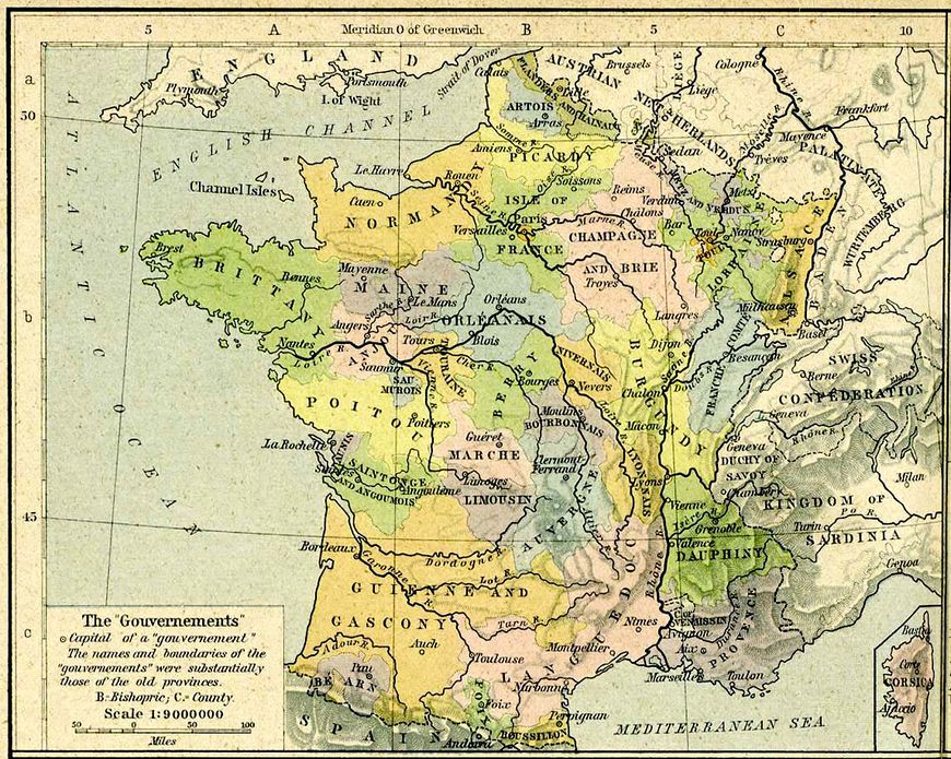 Carte des anciens gouvernements en 1789.